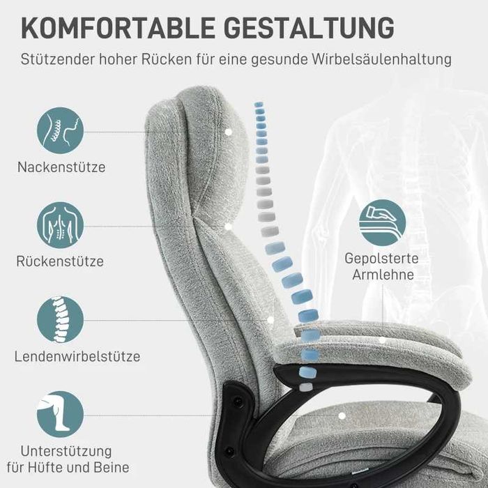 Офис стол HOMCOM, стол за бюро, въртящ се, функция люлеене