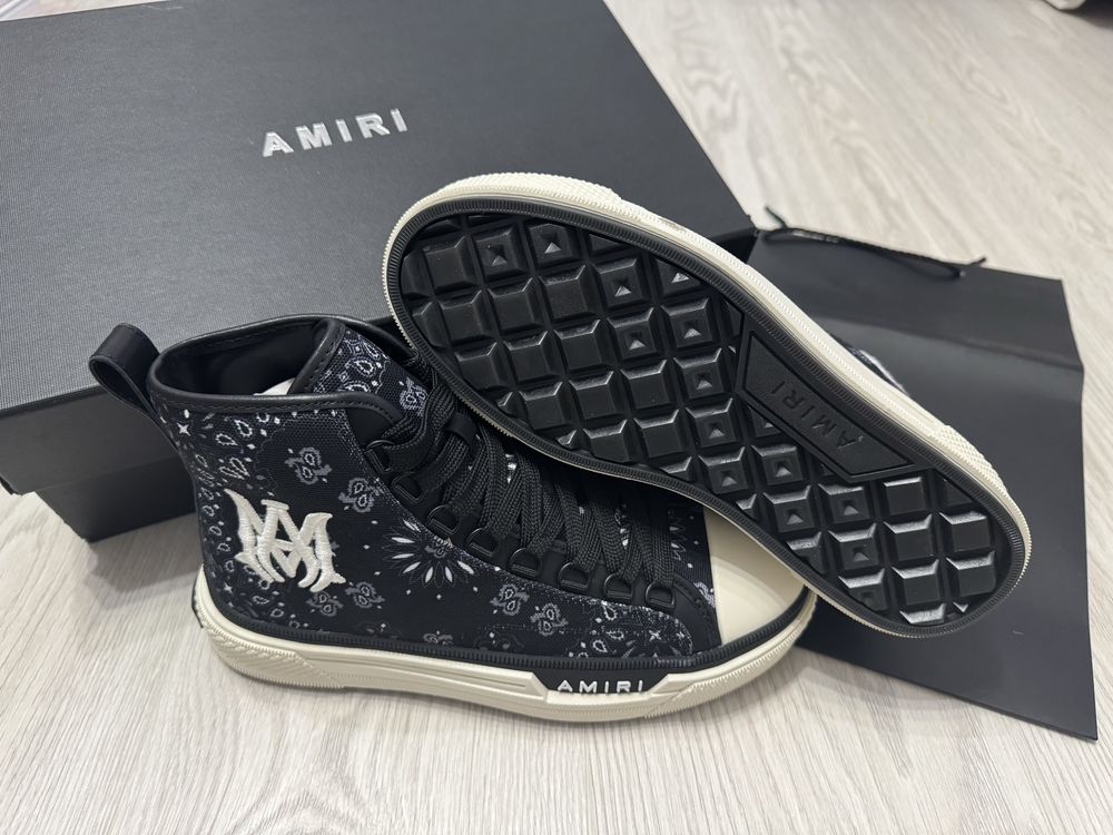 Adidasi Amiri High -Top Court Sneakers - Black/White Premium din Piele