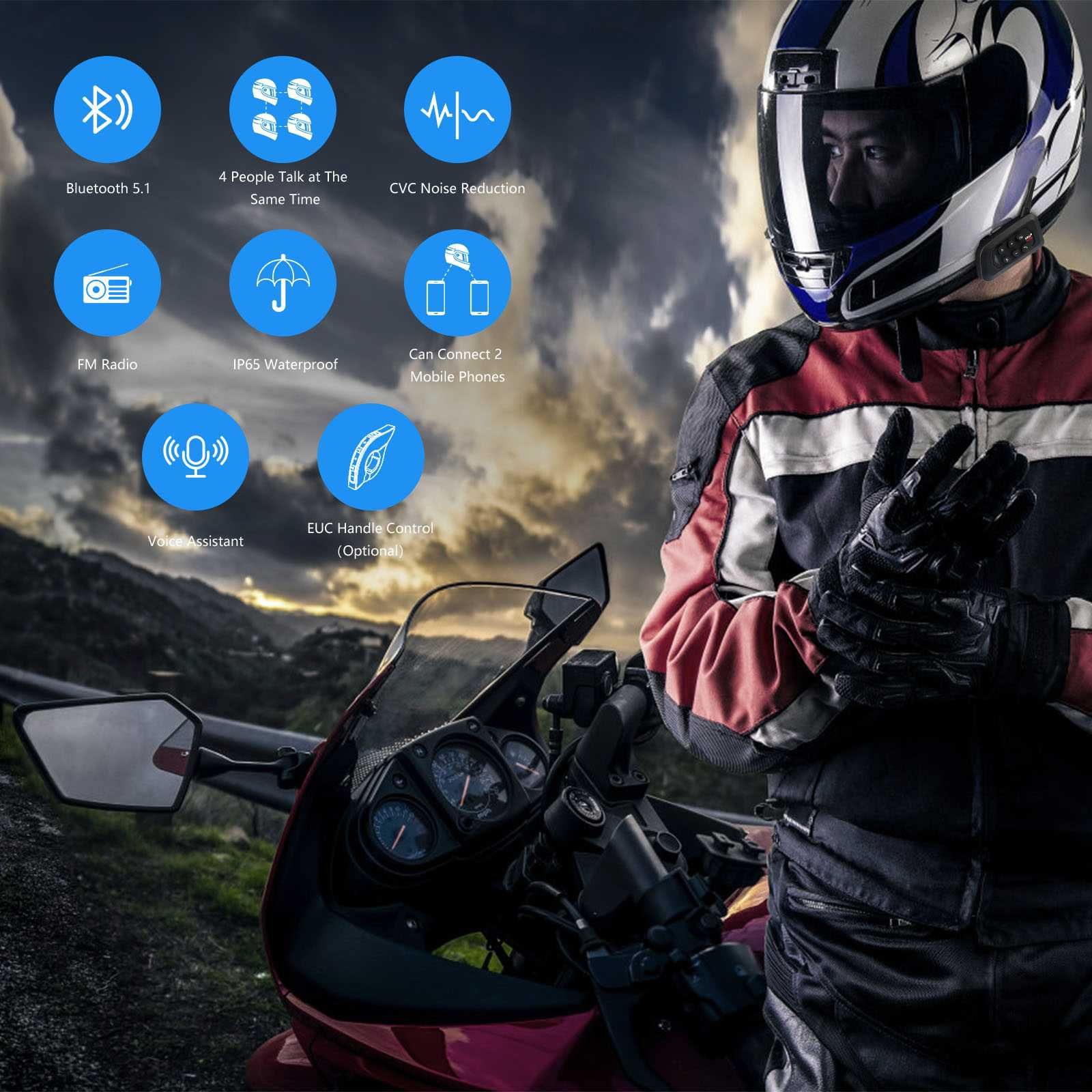 EJEAS V4 Plus  Интерком слушалка Bluetooth 1500M 4 ездача