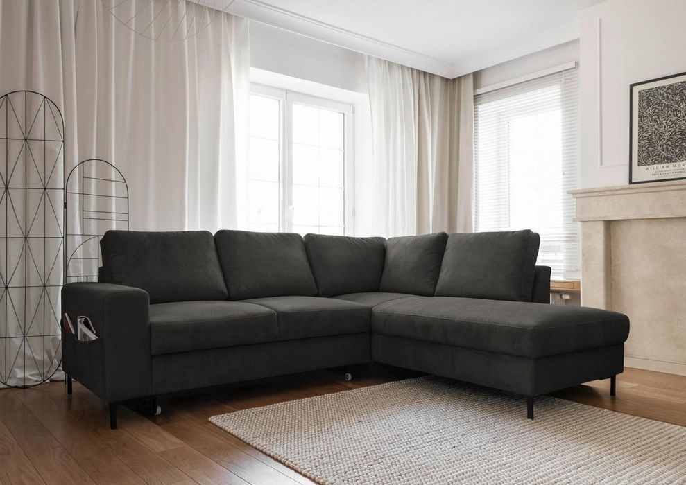 NOU Coltar L, negru, extensibil, 240/200cm