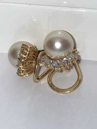 Cercei aur cu perle si diamante 0.65ct