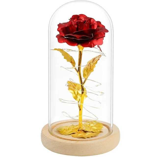 Златна роза в стъкленица с ЛЕД осветление