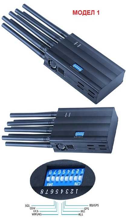 Мобилен заглушител за GSM, 2G, 3G, 4G, 5G, GPS, WiFi/Bluetooth и VHF