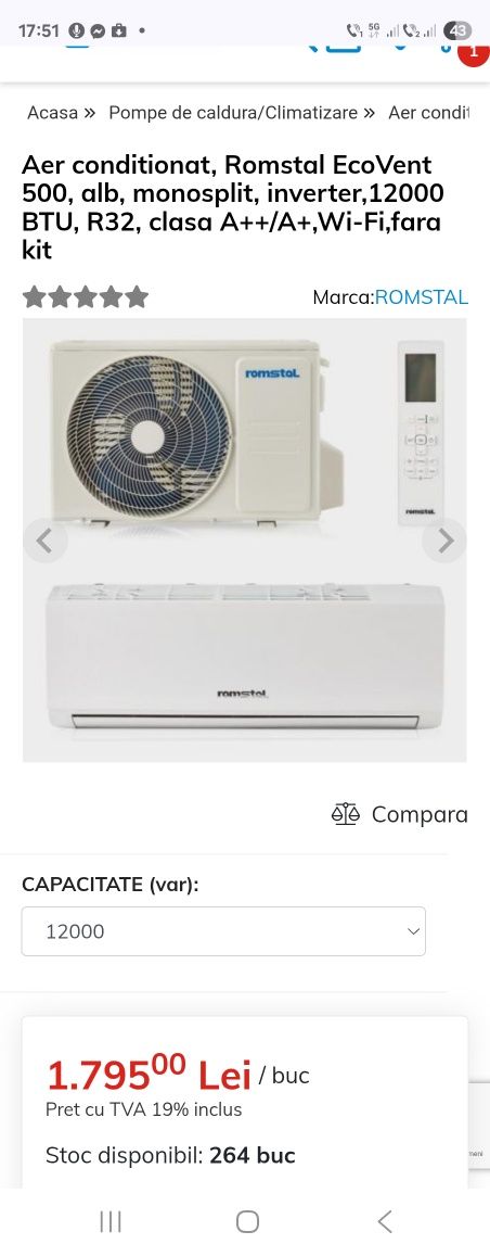 Aer conditionat 12000btu  Romstal