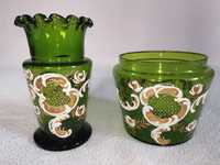 Vaze cristal Bohemia verde decorate cu foita din aur 24k