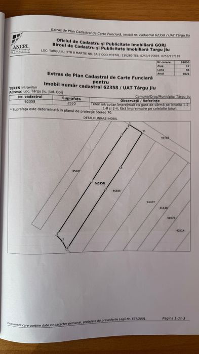 Vand teren intravilan 2500m2 Iezureni, str. Paltinului nr. 13
