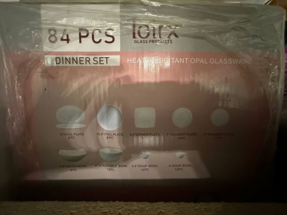 Yangi! Toirx 84 dona Tushlik To'plami (Dinner Set). Oq, Opal shisha.