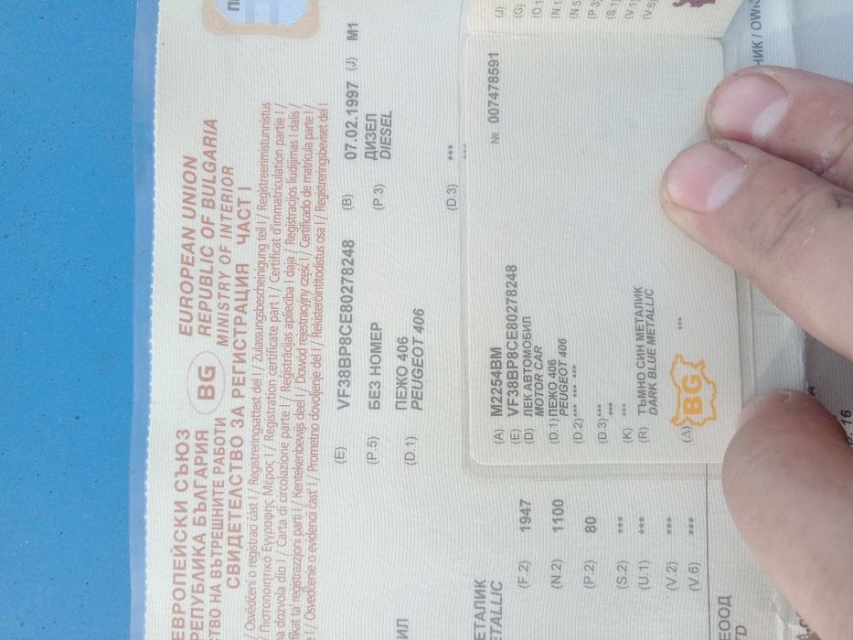 Acte Bulgaria - carte talon - a4 , 406  , alfa 147 , nu trimit