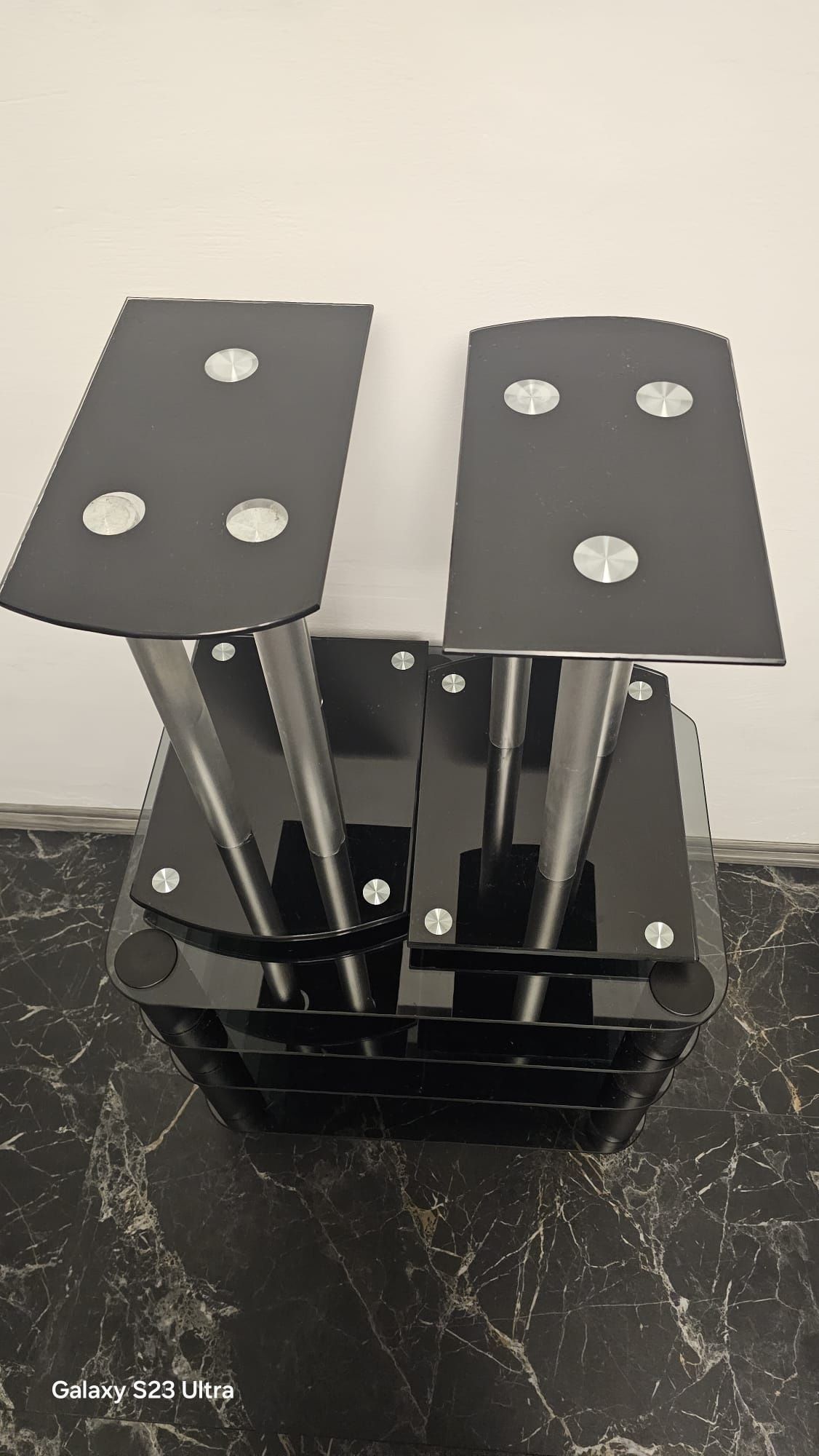 Rack audio din sticlă si metal