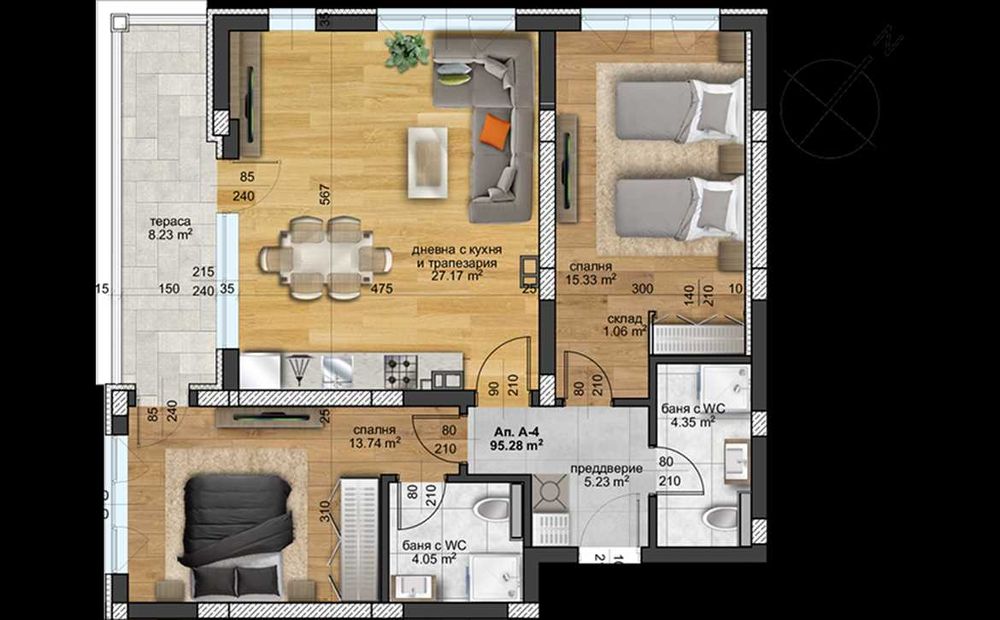 Продава се Тристаен апартамент в Пловдив, Христо Смирненски - 107 кв.м за 1456 €/кв.м - Снимка #1