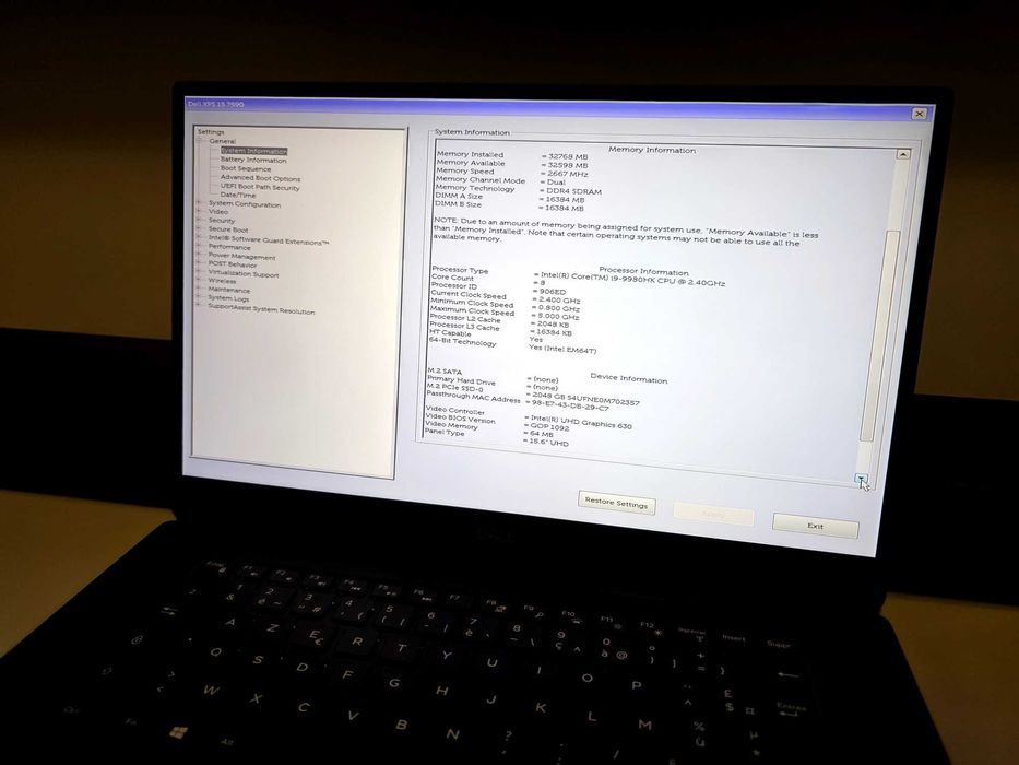 Laptop Dell XPS 15 7590 Intel® Core™ i9 9980HK, 32 GB RAM și 2TB NVMe