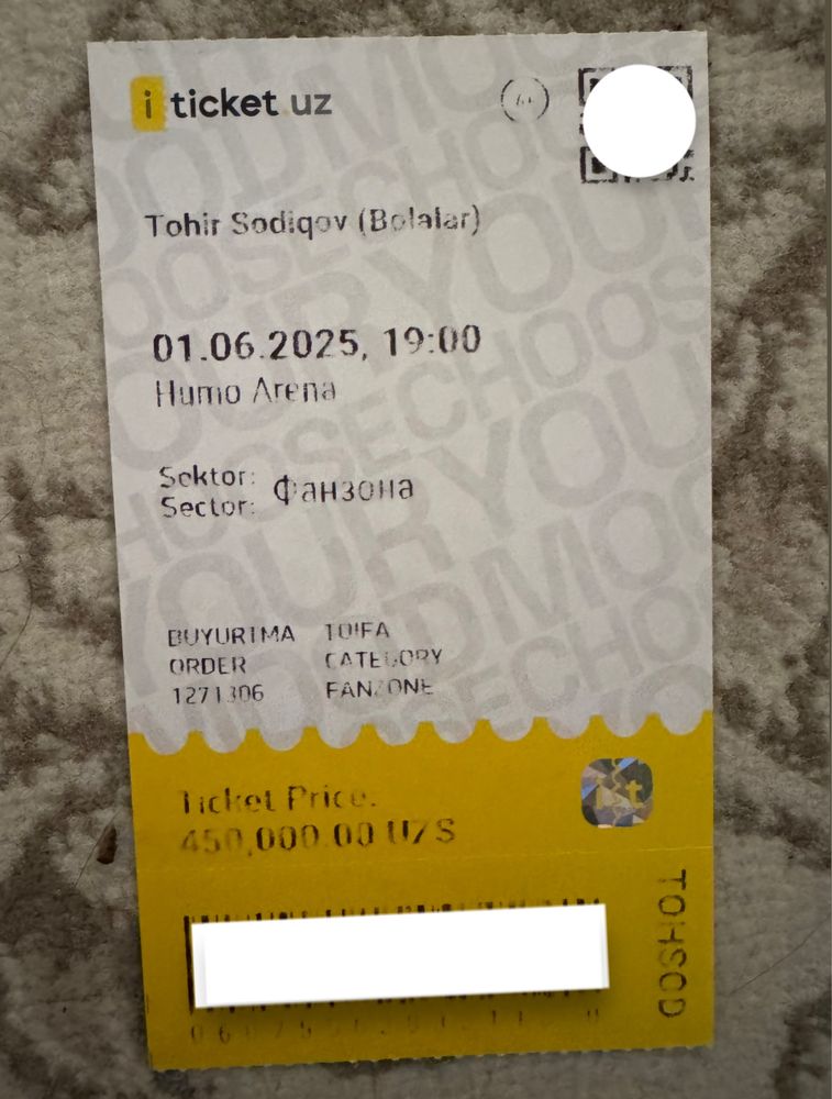 Tohir Sodiqov kansertiga bilet bor 500 min Fan zona