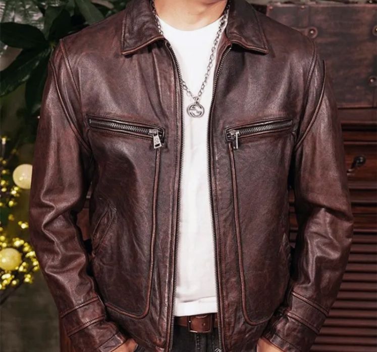 Куртка мужская демисезонная кожанная, натуральнаяя турция, новая , р 4