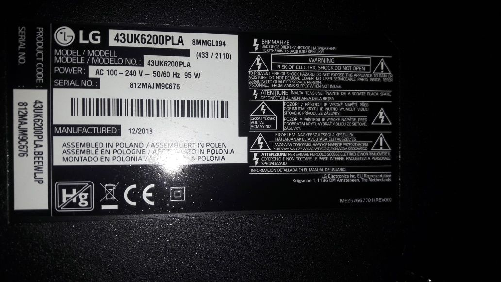Main si sursa LG43UK6200PLA-EAX67872805