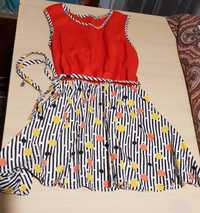 Детска рокля оранжева на точки 3-4 год.