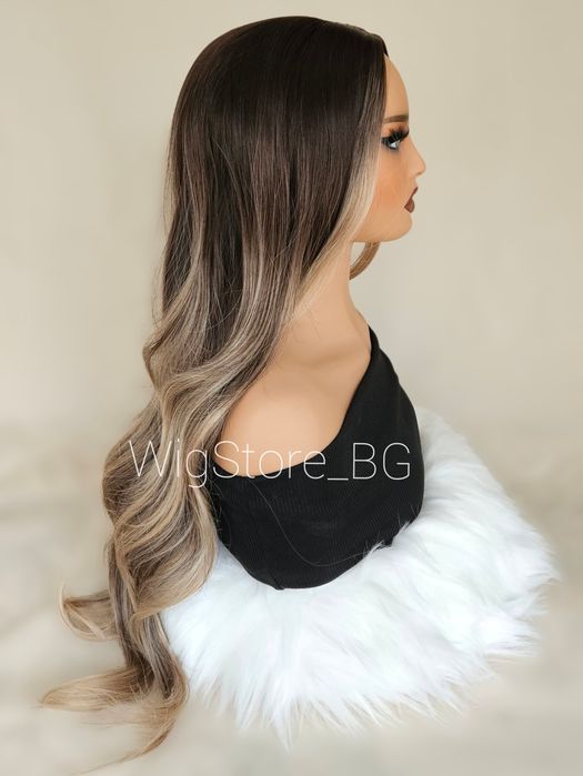 Кестенява омбре перука на вълни без бретон