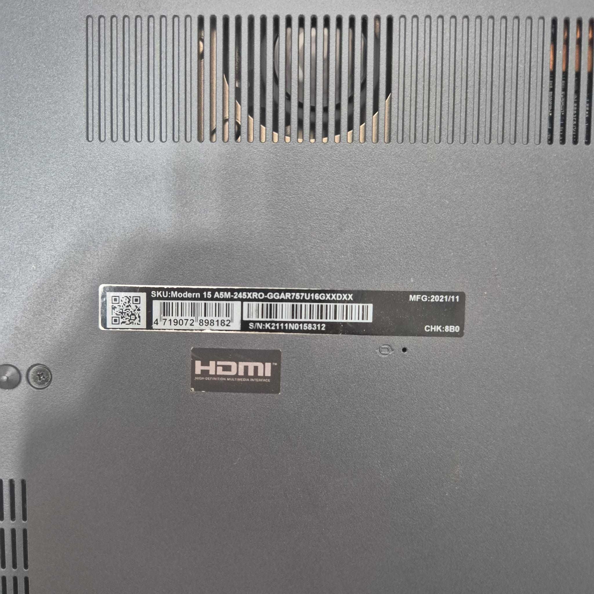 Laptop MSI Modern 15 A5M AMD RYZEN 7 5700V 16GB RAM 1TB SSD RAM