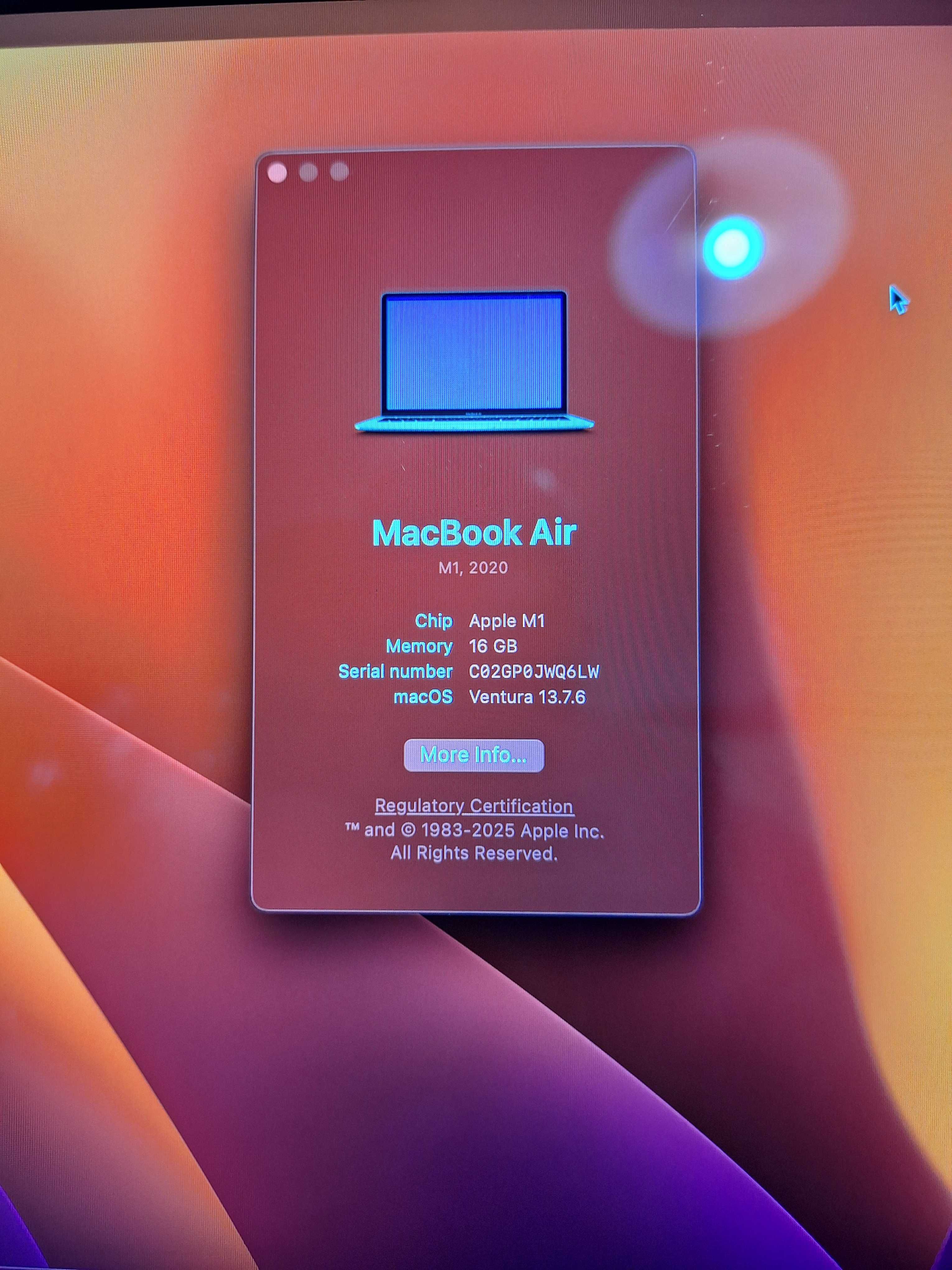 Лаптоп MacBook Air M1 2020г. 16GB RAM 256GB SSD