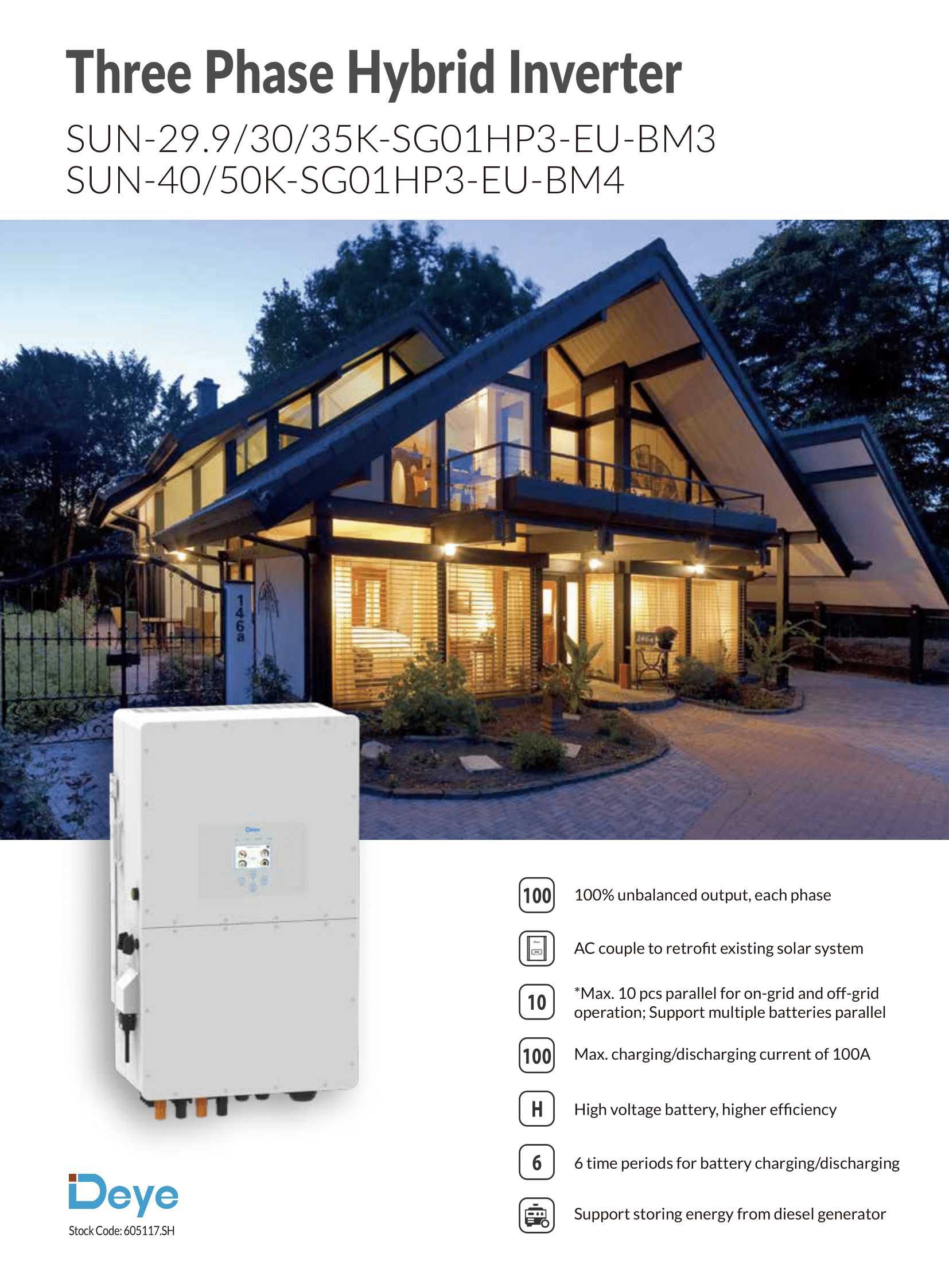 Трифазен високоволтов хибриден инвертор Deye 50KW, SUN-50K-SG01HP3-EU