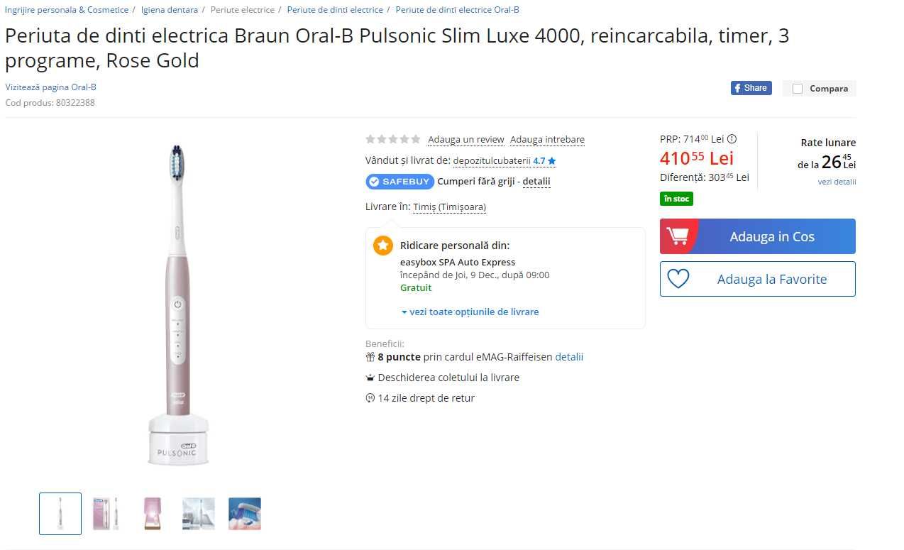 Periuta de dinti electrica Braun Oral-B Pulsonic Slim Luxe 4000