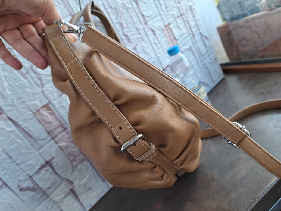 дамска чанта,L.CREDI,бежова кожена торба-естествена кожа