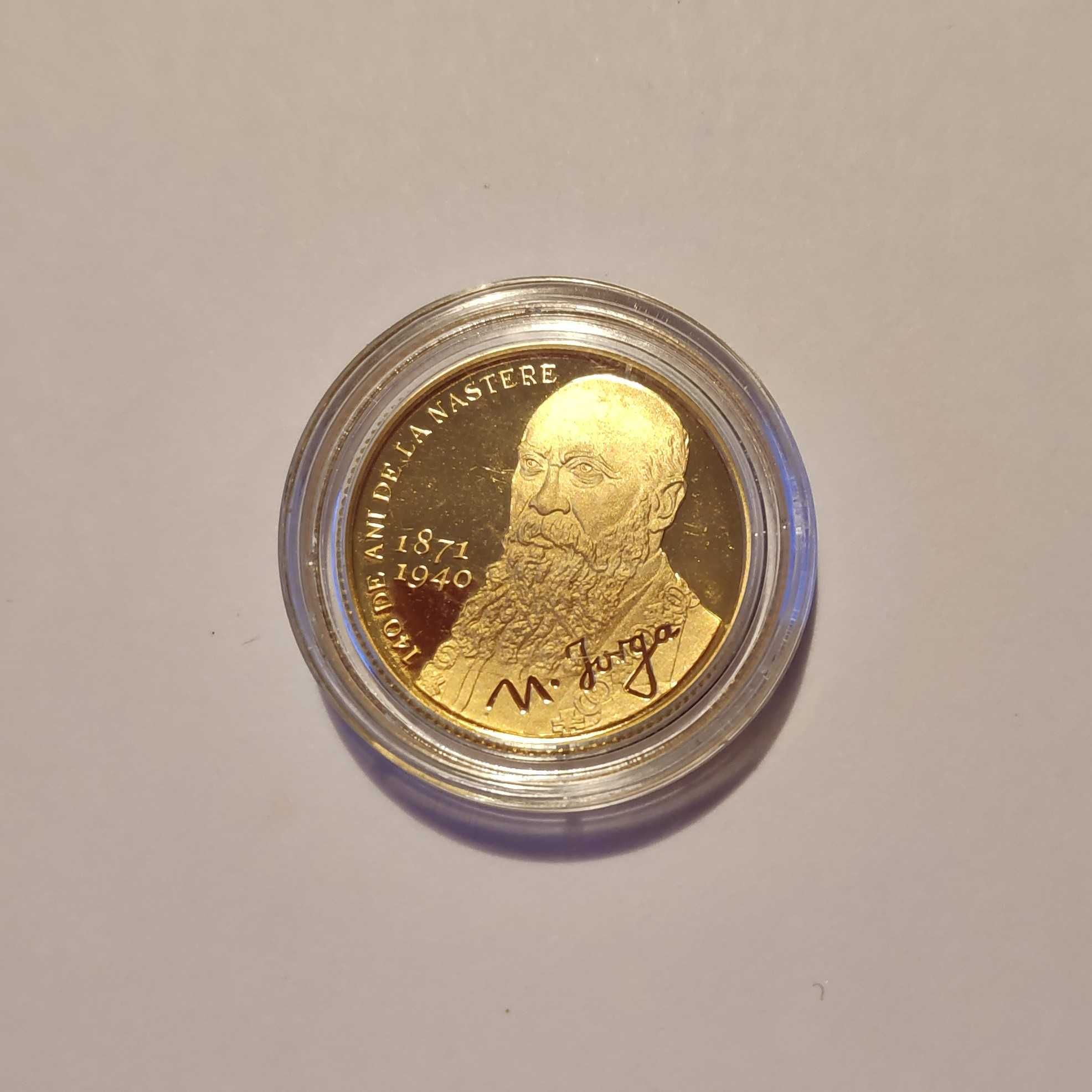 Moneda aur 100 lei 2011 proof BNR Nicolae Iorga 6,45 g tiraj 500