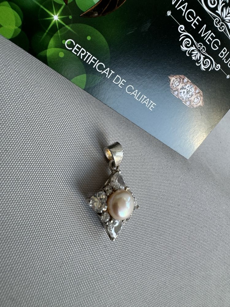 Pandantiv argint perla si zirconii