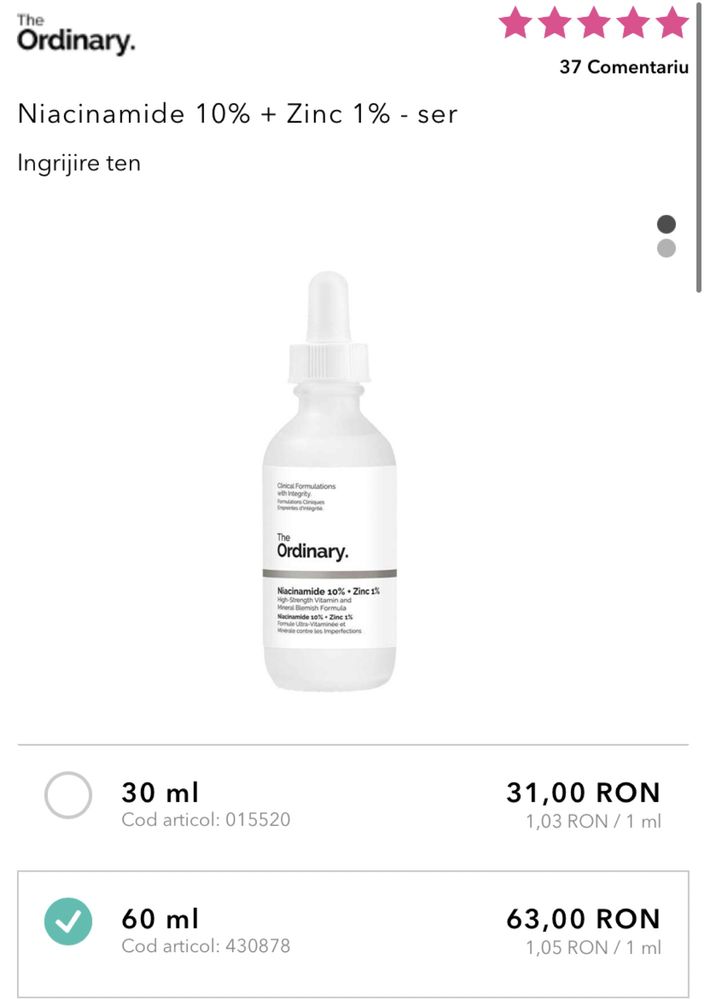 Niacinamide 10% + Zinc 1% 60 ml