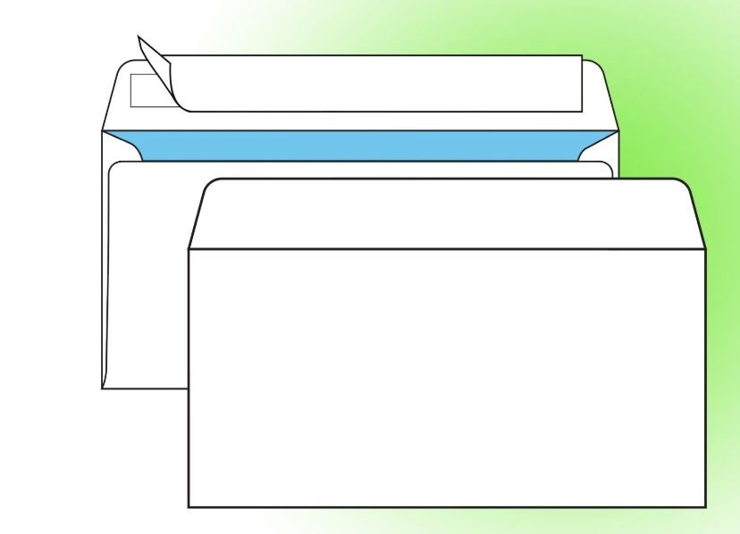 Канцелярия. Конверт почтовый Е65 белый  110х220 мм стрип 200 тенге
