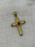PANDANTIV AUR 18K CRUCE + 4 Rubine Caboshon - Crucifix Grecia - 8.4g.