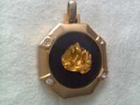 Pandant, medalion, grăunte aur 24 K marcat, email și diamante, 28x22mm