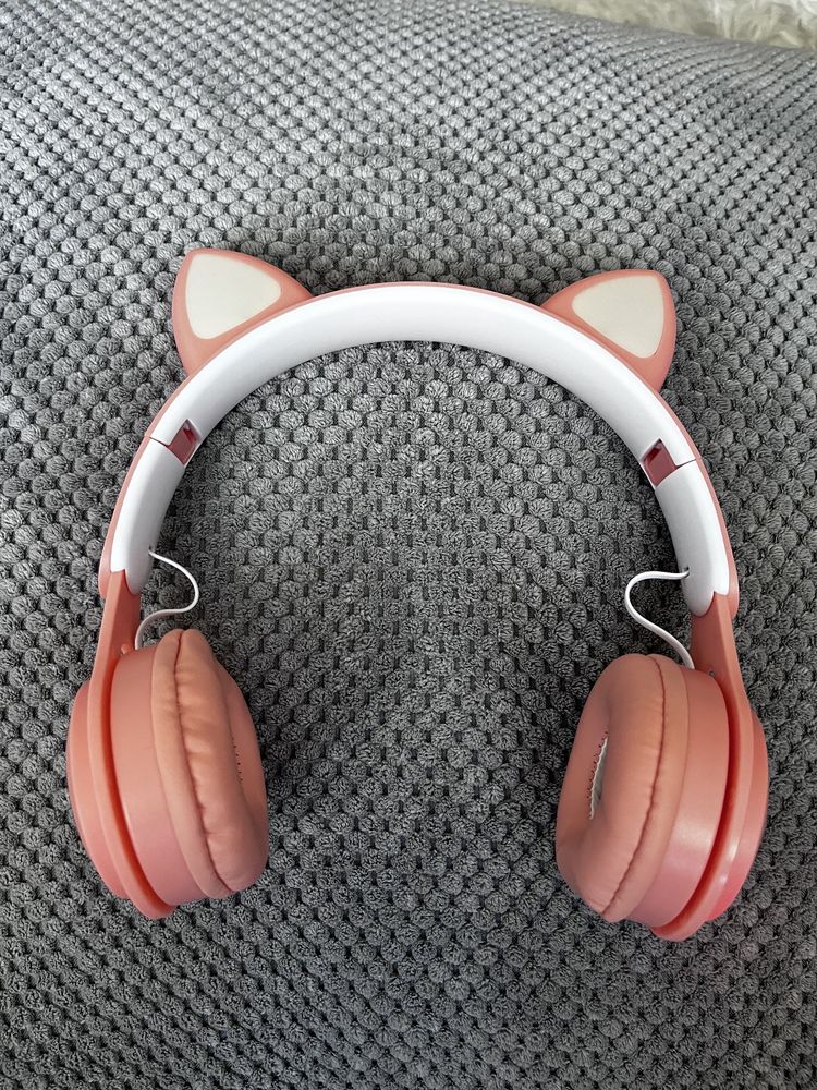 Casti cu urechi de pisica wireless cu LED roz