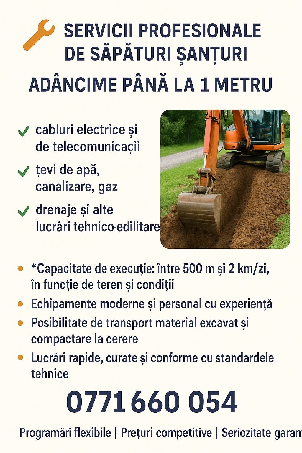 Servicii profesionale de săpături Santuri adâncime pana la 1 metru