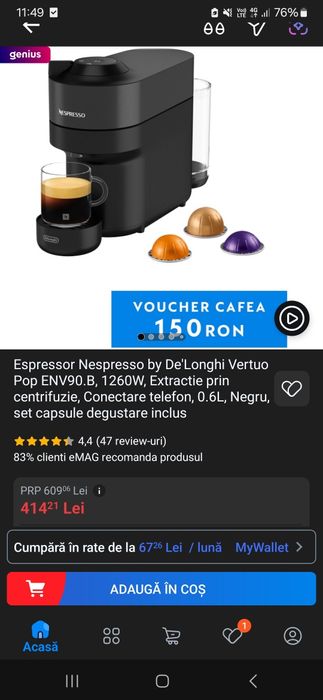 Espressor Nespresso by De'Longhi Vertuo