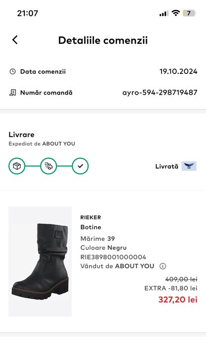 RIEKER BOTINE, piele, marimea 39