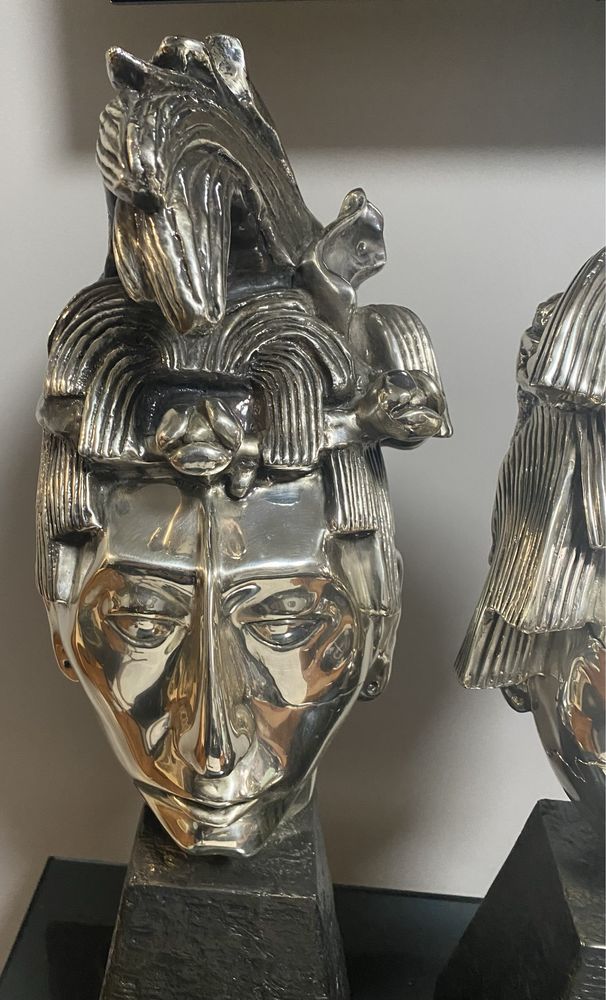 Statuete cap Pakal semnate D Argenta -placate f gros cu argint Ocazie!