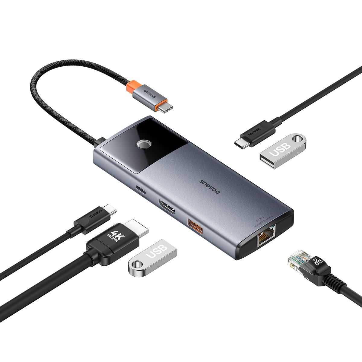 Нов хъб Baseus Metal Gleam Series 6-в-1 USB Type C HUB 1x HDMI 4k ...