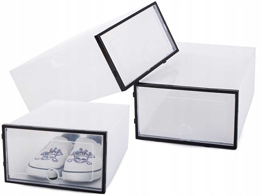 Set 3 cutii organizatoare pantofi cu capac rabatabil transparente