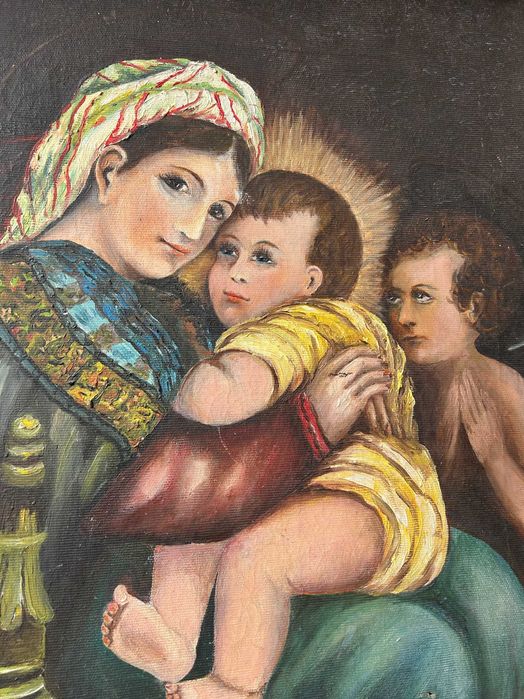 Tablou cu rama 43x50 Ulei pe panza bisericesc cu defecte in poze