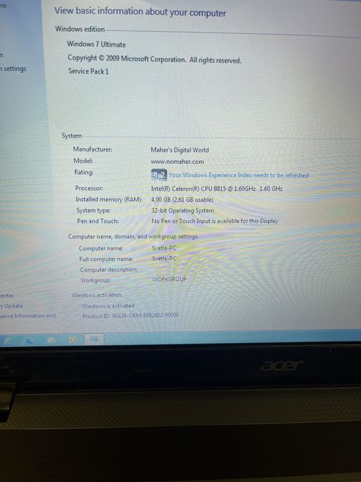 Лаптоп Acer + зарядно