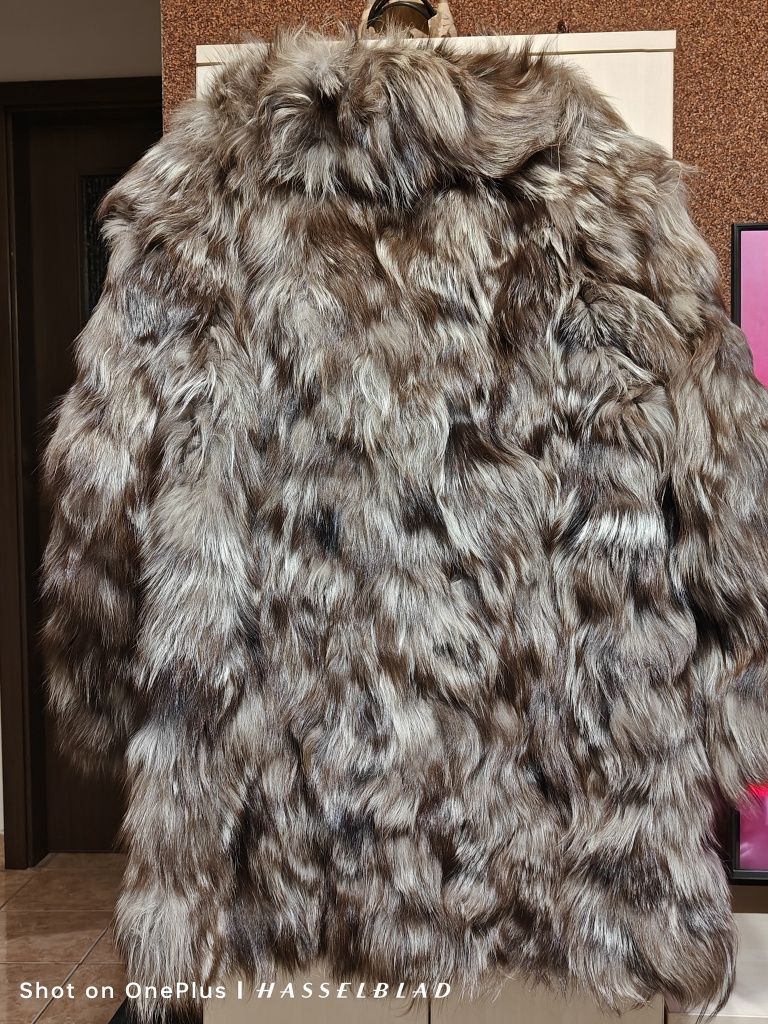 Haină blană naturală din vulpe polară cu vulpe argintie