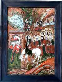 Intrarea în Ierusalim-Icoană pictată pe sticlă