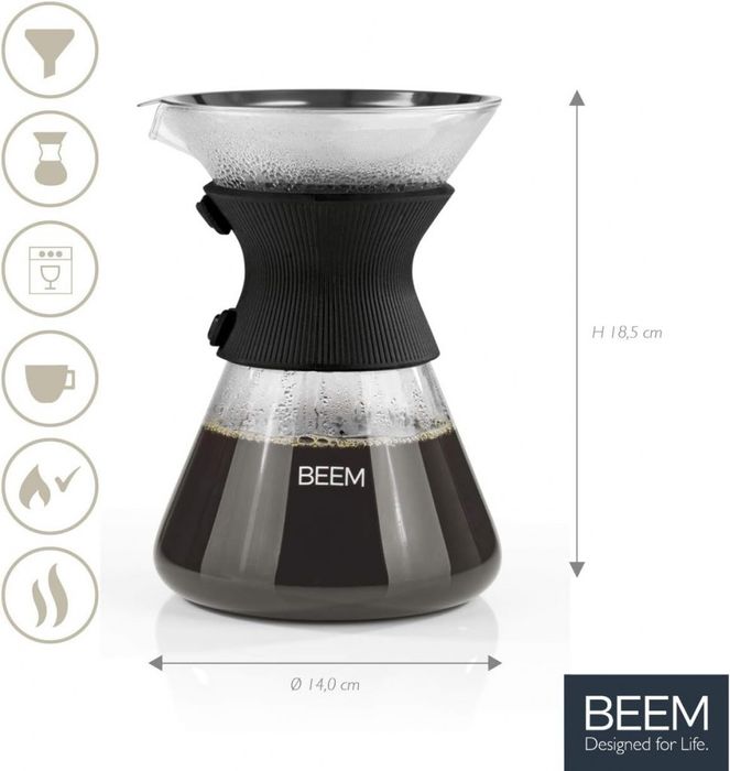 1бр/ Стъклена кана с метален филтър BEEM Classic Selection Pour Over (