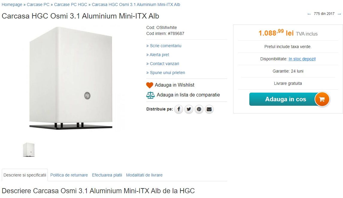 Carcasa Osmi 3.1 Aluminium Mini-ITX (Pret 1100Lei noua. Vand cu 600Lei