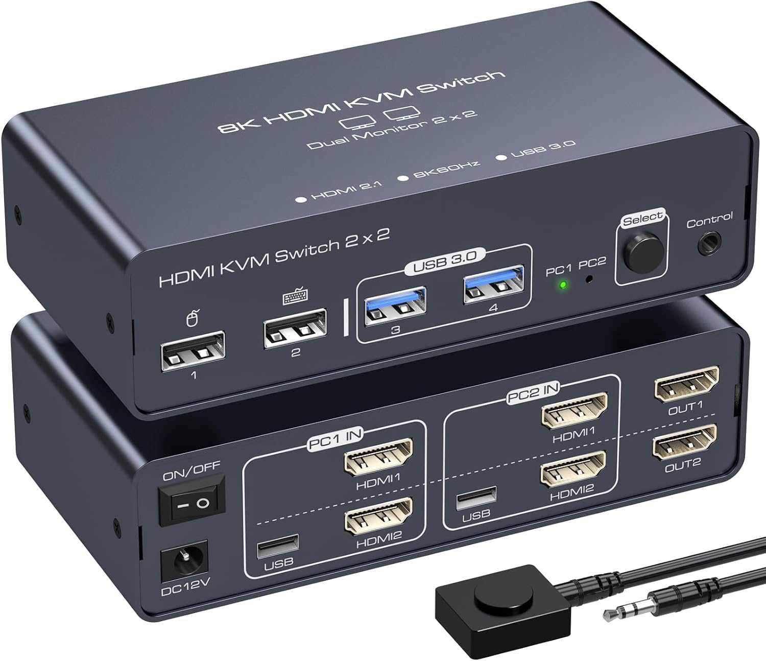 Comutator Switch KVM VEDINDUST 2PC 2monitoare 8K-60Hz Dual HDMI USB C