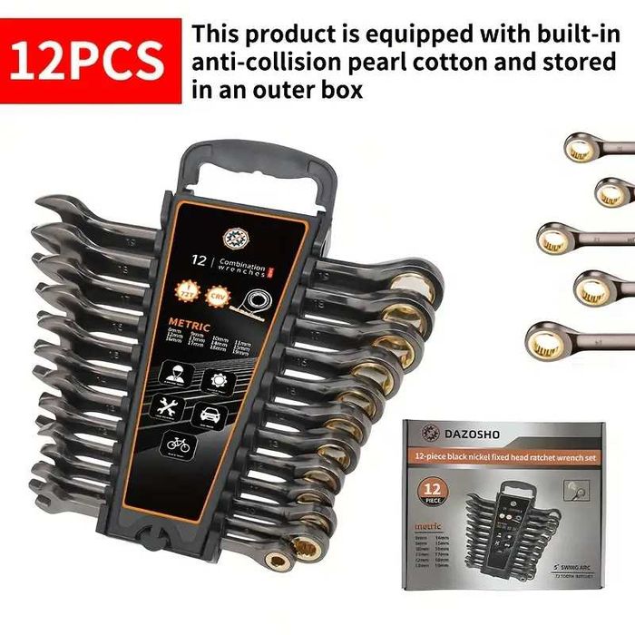 Комплект комбинирани ключове с тресчотка 12бр. от 6 до 19