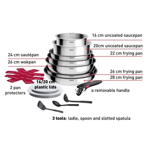 15 части Tefal макси сет от неръждаема стомана