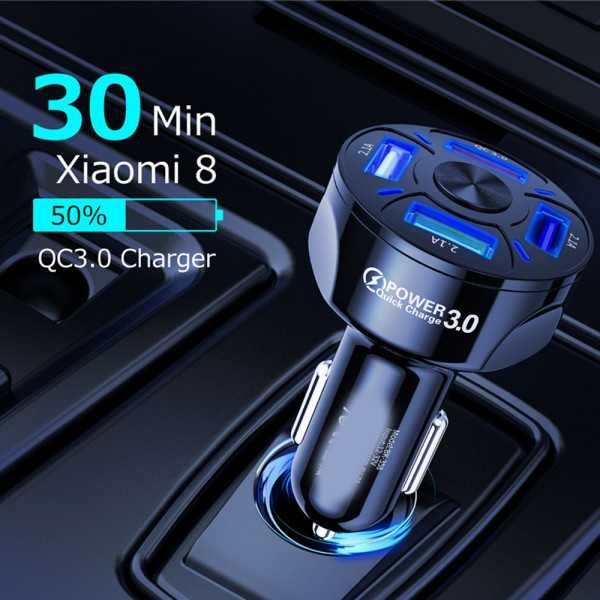 Универсално USB зарядно с 4 порта 12V-24V Quick Charge 3