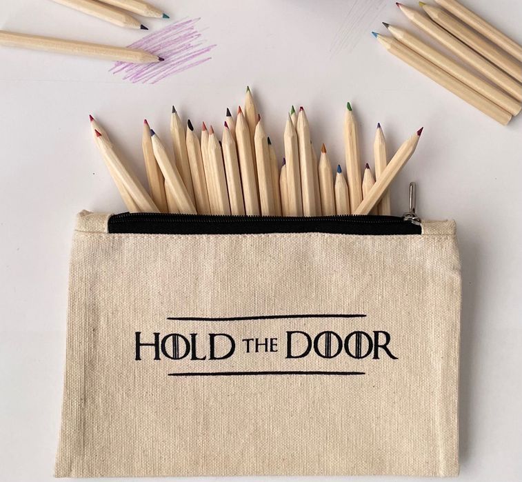 Penar din bumbac canvas cu inscriptie Hold the Door, 21 x 14 cm, Bej