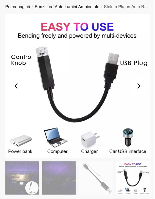 Proiector Laser LED Plafon Stelar Auto USB Nou